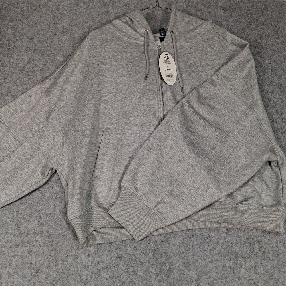 JoyLab Scuba Barrel Hoodie Women Size L Heather Grey Full Zip Cropped SC020561